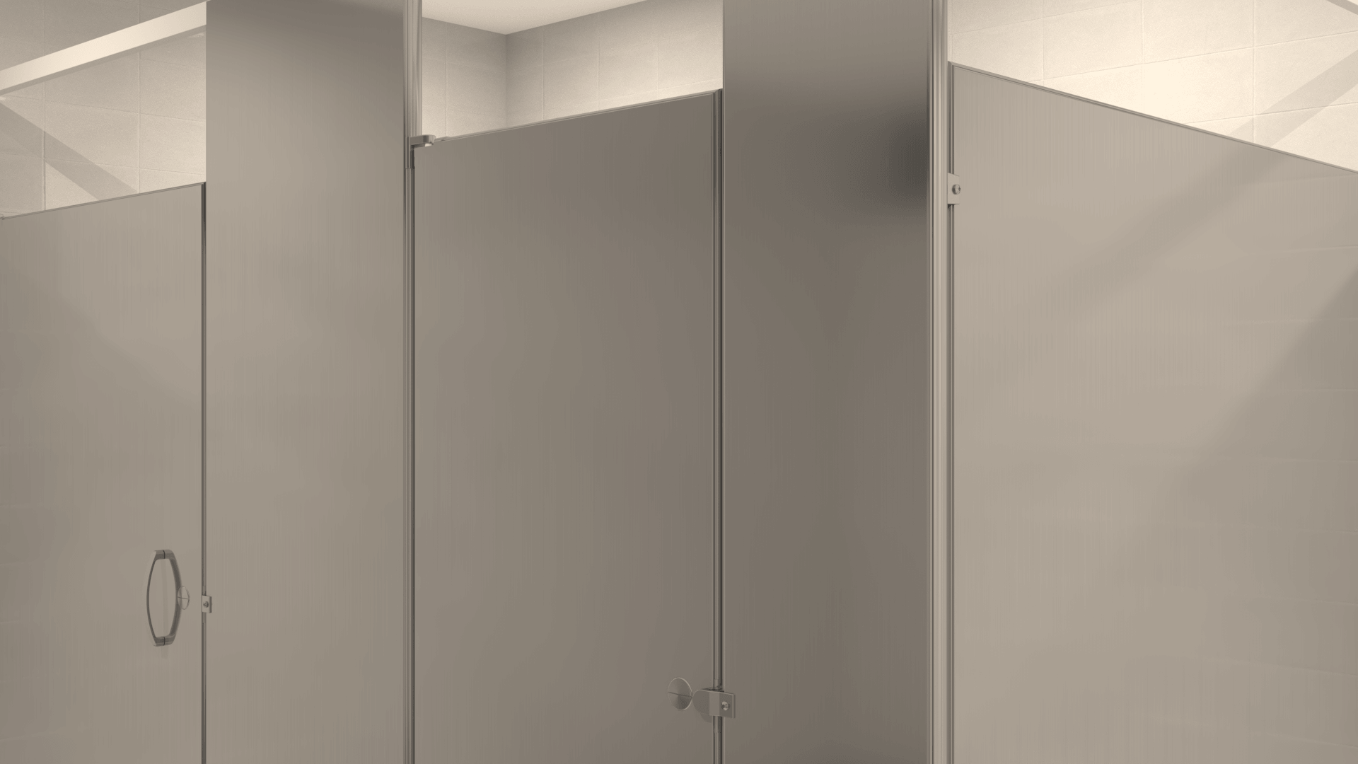 Stainless Steel Ceiling Hung Toilet Partition - Corner Layout